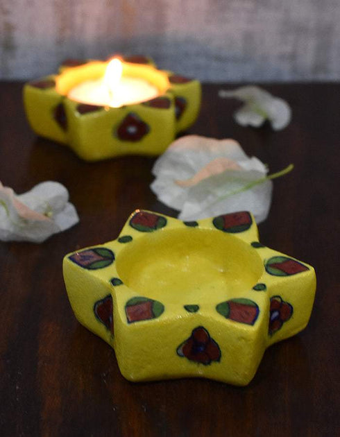 Blue Pottery T-Light Holder Set Of 2 Pcs.